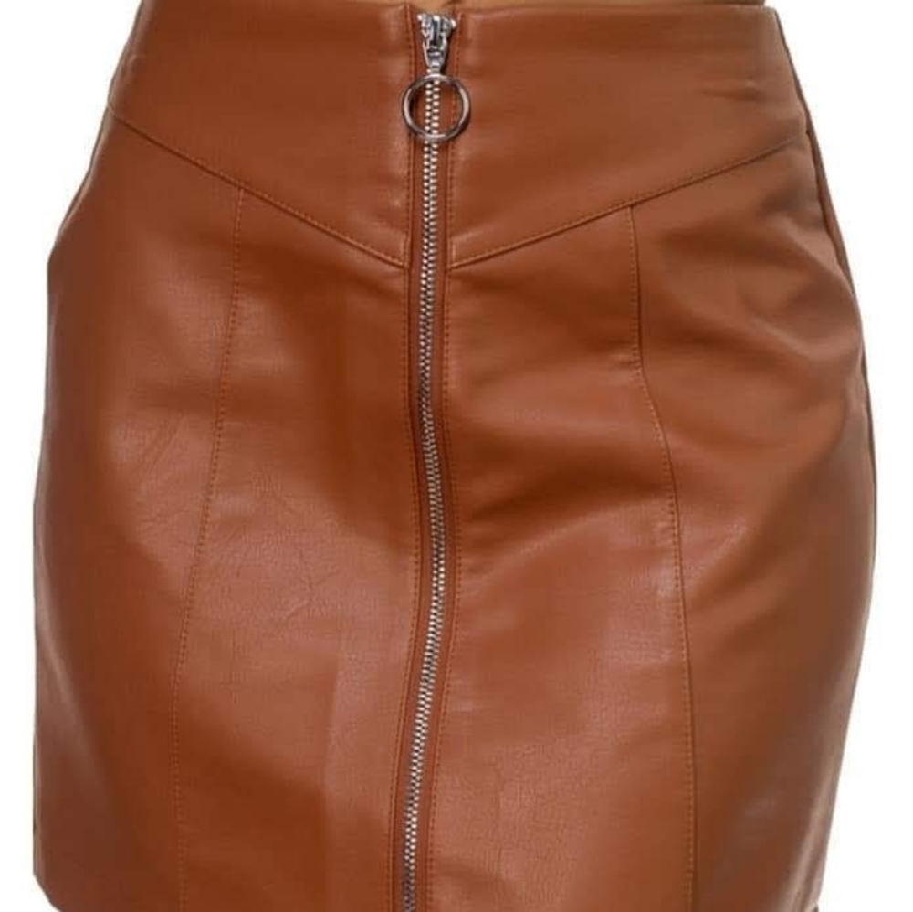 O-Ring Zipper Up Faux Leather Skirt